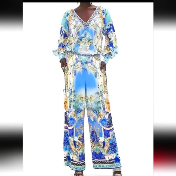 Pants - Blue Printed 2 Piece Set  XL